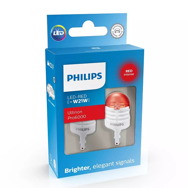Лампа светодиодная комплект W21W RED 12V 1.75W ULTINON PRO6000