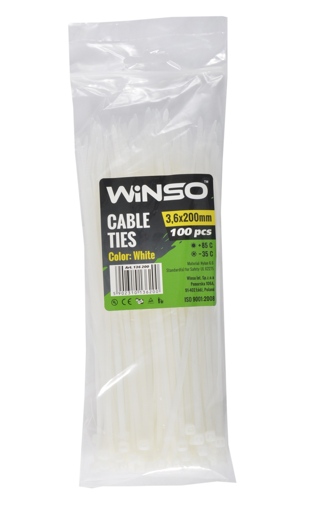 Стяжки пластикові 200x3.6 мм. білі (100 шт.)