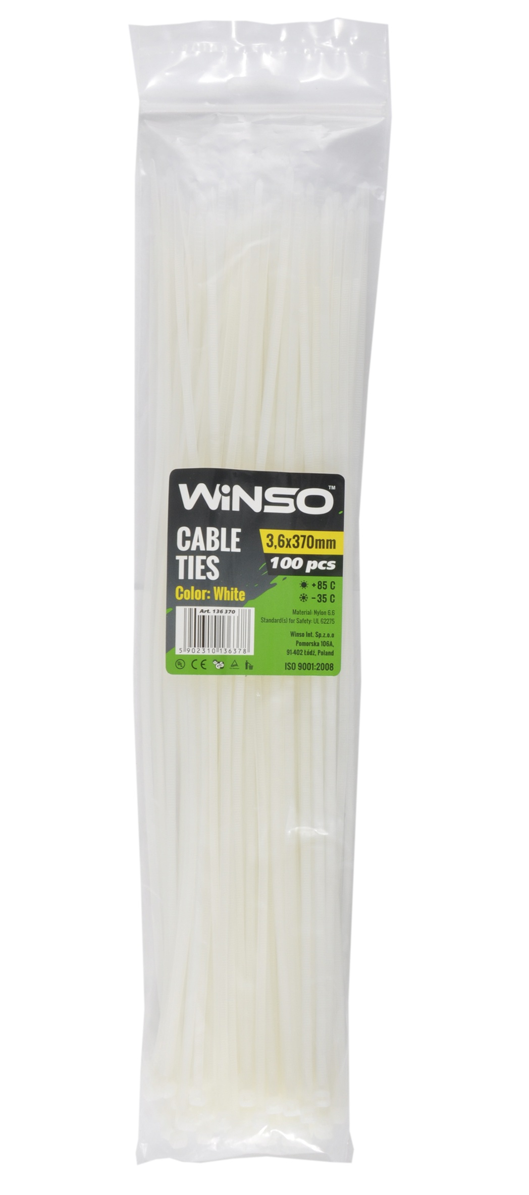 Стяжки пластикові 370x3.6 мм. білі (100 шт.)