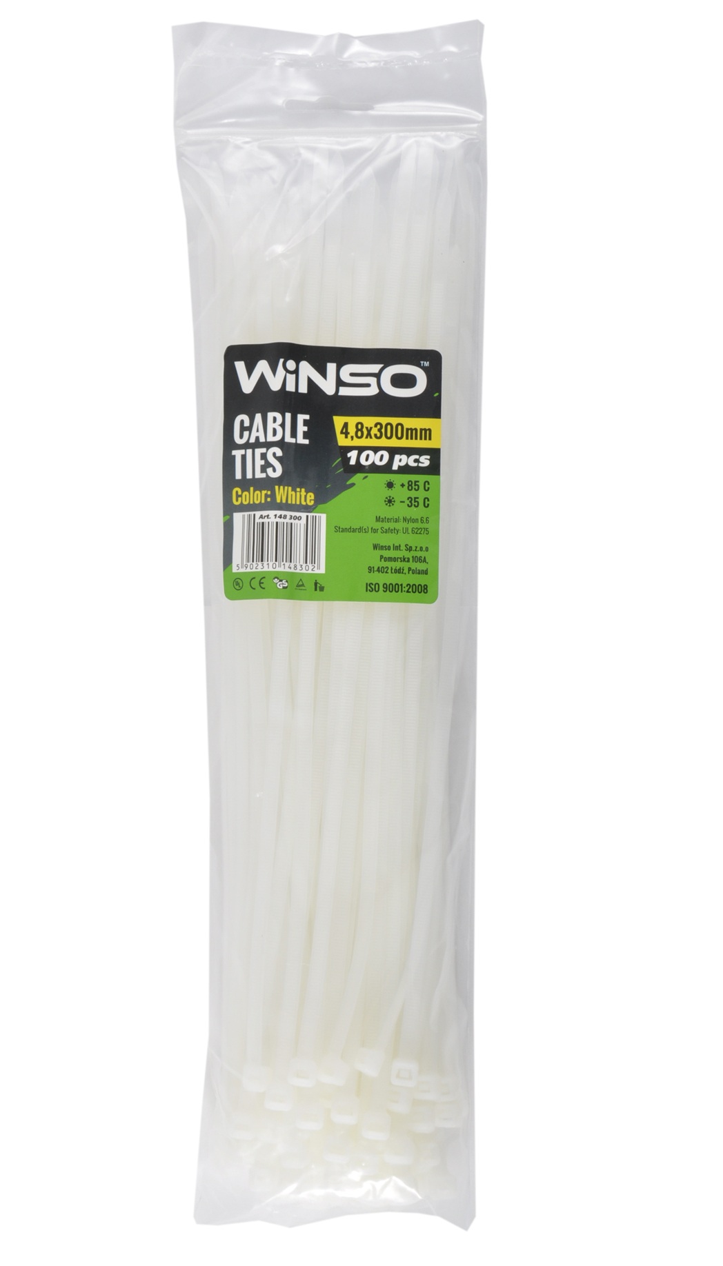 Стяжки пластикові 300x4.8 мм. білі (100 шт.)