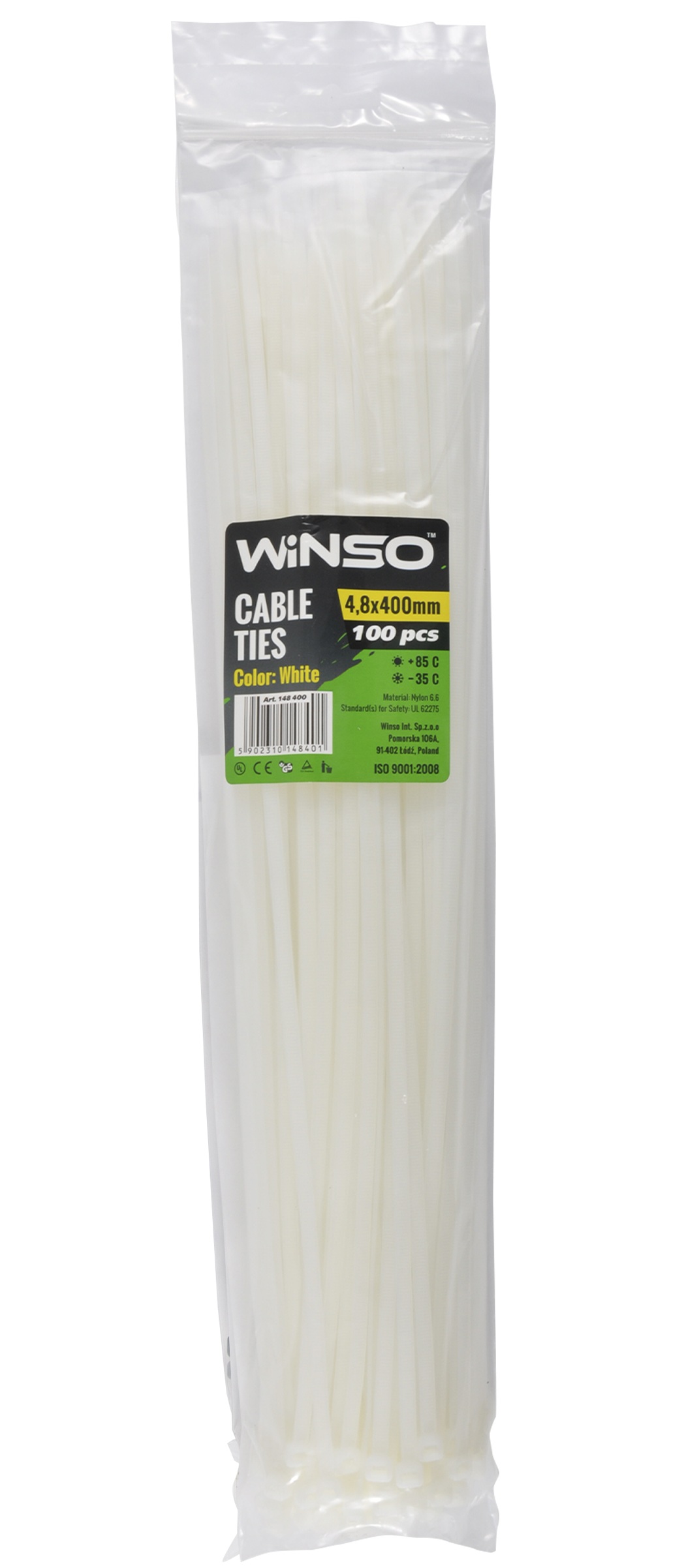 Стяжки пластикові 400x4.8 мм. білі (100 шт.)