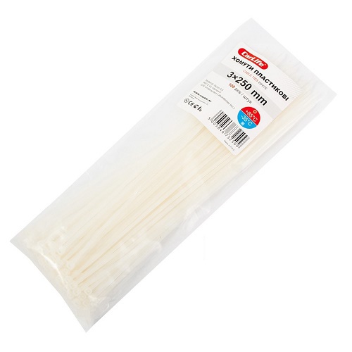 Стяжки пластикові 3x250 мм. білі (100 шт.)