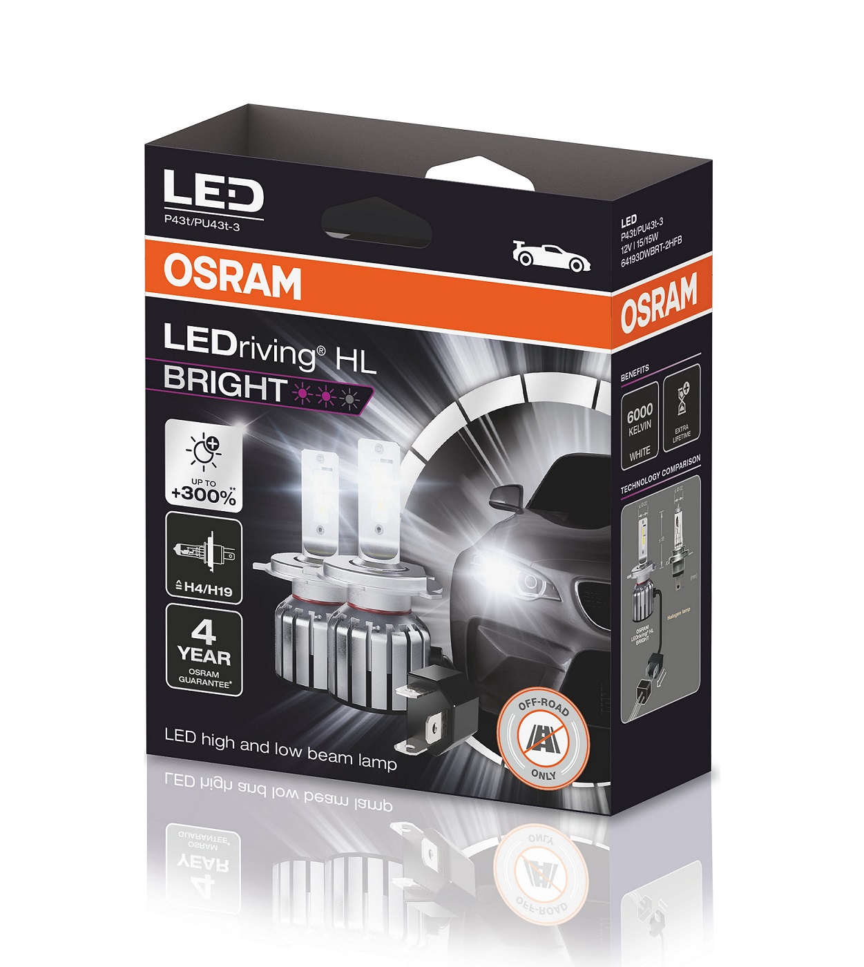 Лампа світлодіодна комплект H4/H19 LED 12V 15/15W 6000K LEDRIVING® HL BRIGHT